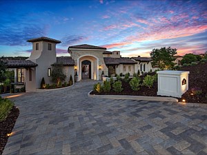 Keystone Hardscapes
 “Venitian Stone, Tumbled, Truckee blend”. Makes a beautiful custom paver driveway.